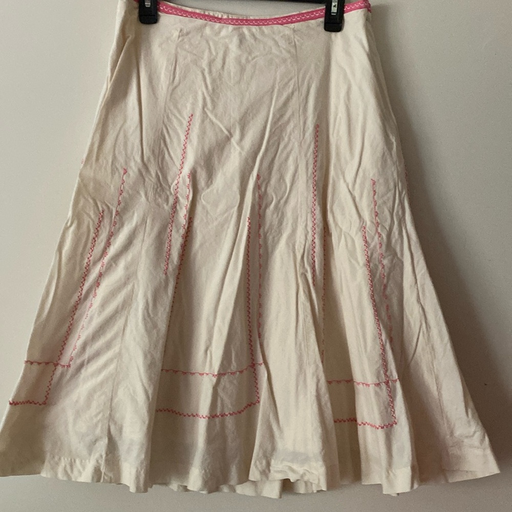 Women’s ie boho midi skirt full lined embroidered pink tan size 12 cottagecore